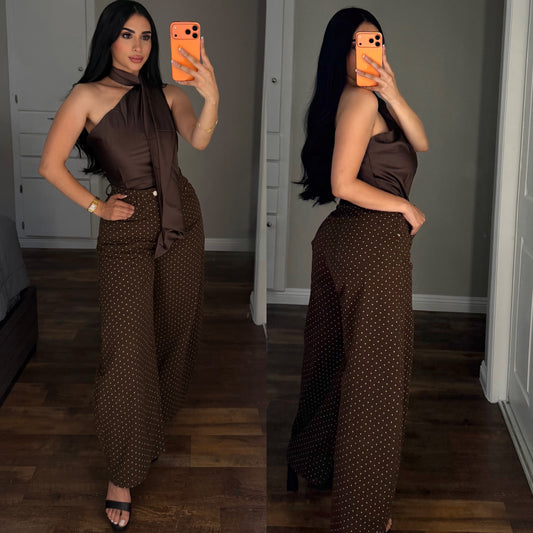 Mocha Stardust Wide-Leg Pants