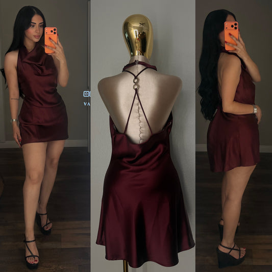 Midnight Satin Open-Back Dress